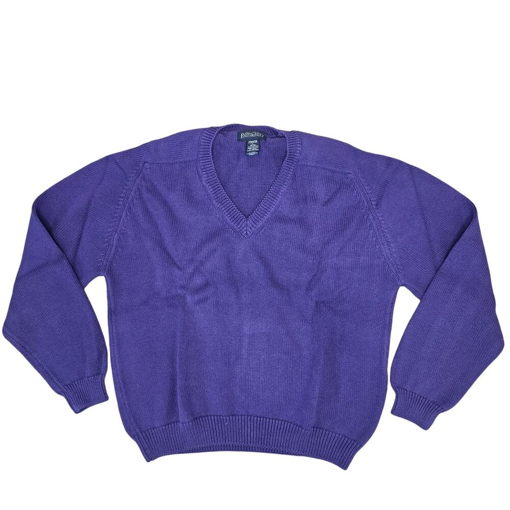 Lands End NWT Womens drifter Cotton V-Neck Sweater Purple Size L 14-16